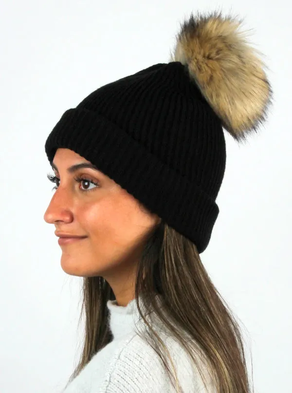 Face Covering Knit Pom Beanie