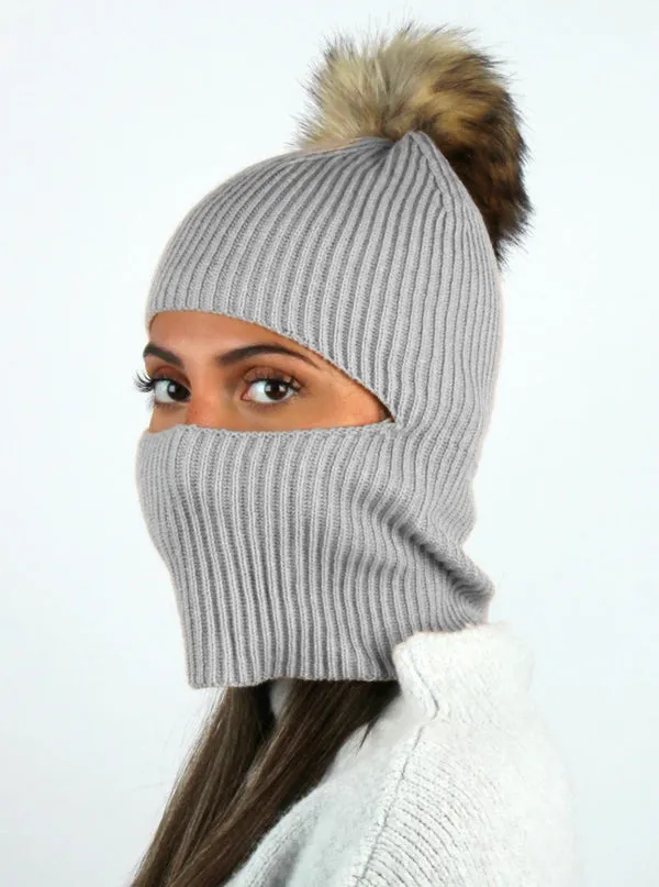 Face Covering Knit Pom Beanie