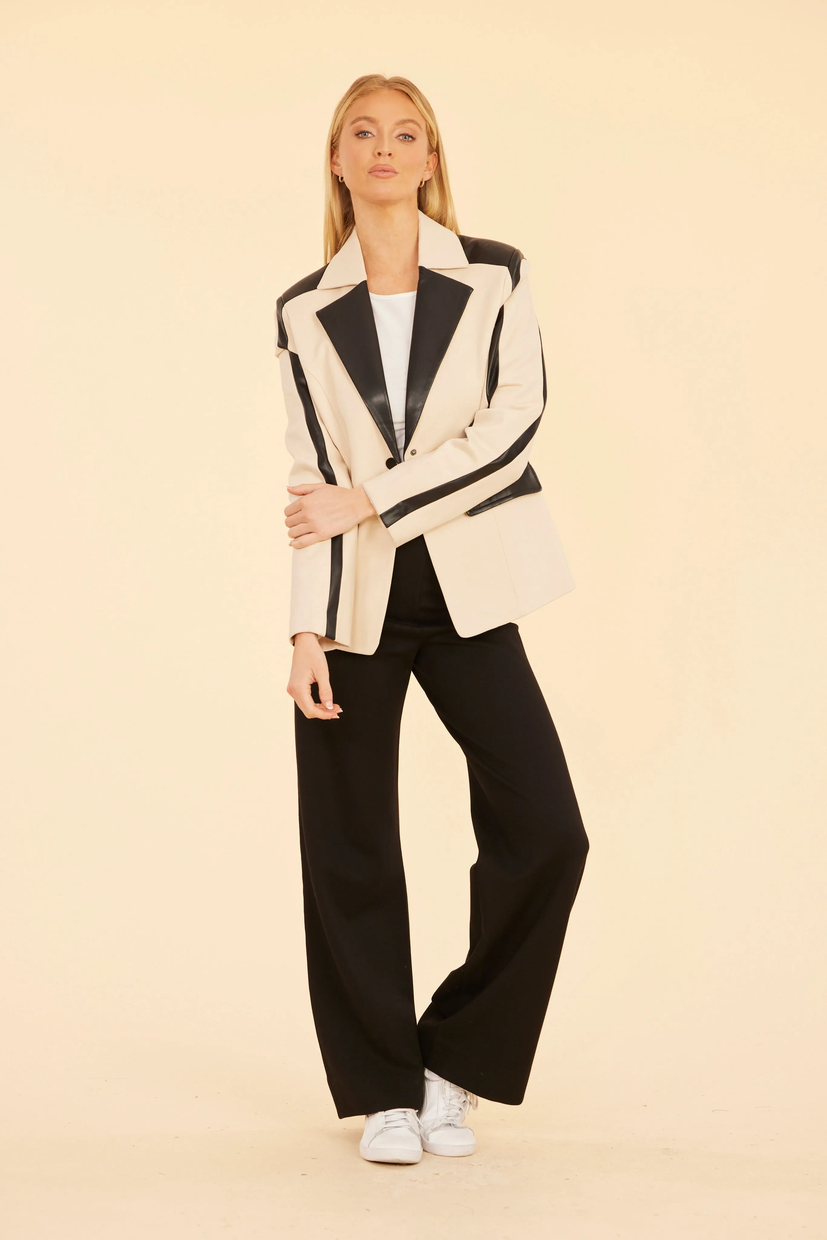 Faux Leather Trim Ponte Blazer