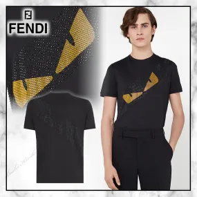 FENDI  |Pullovers Street Style U-Neck Cotton Short Sleeves Logo