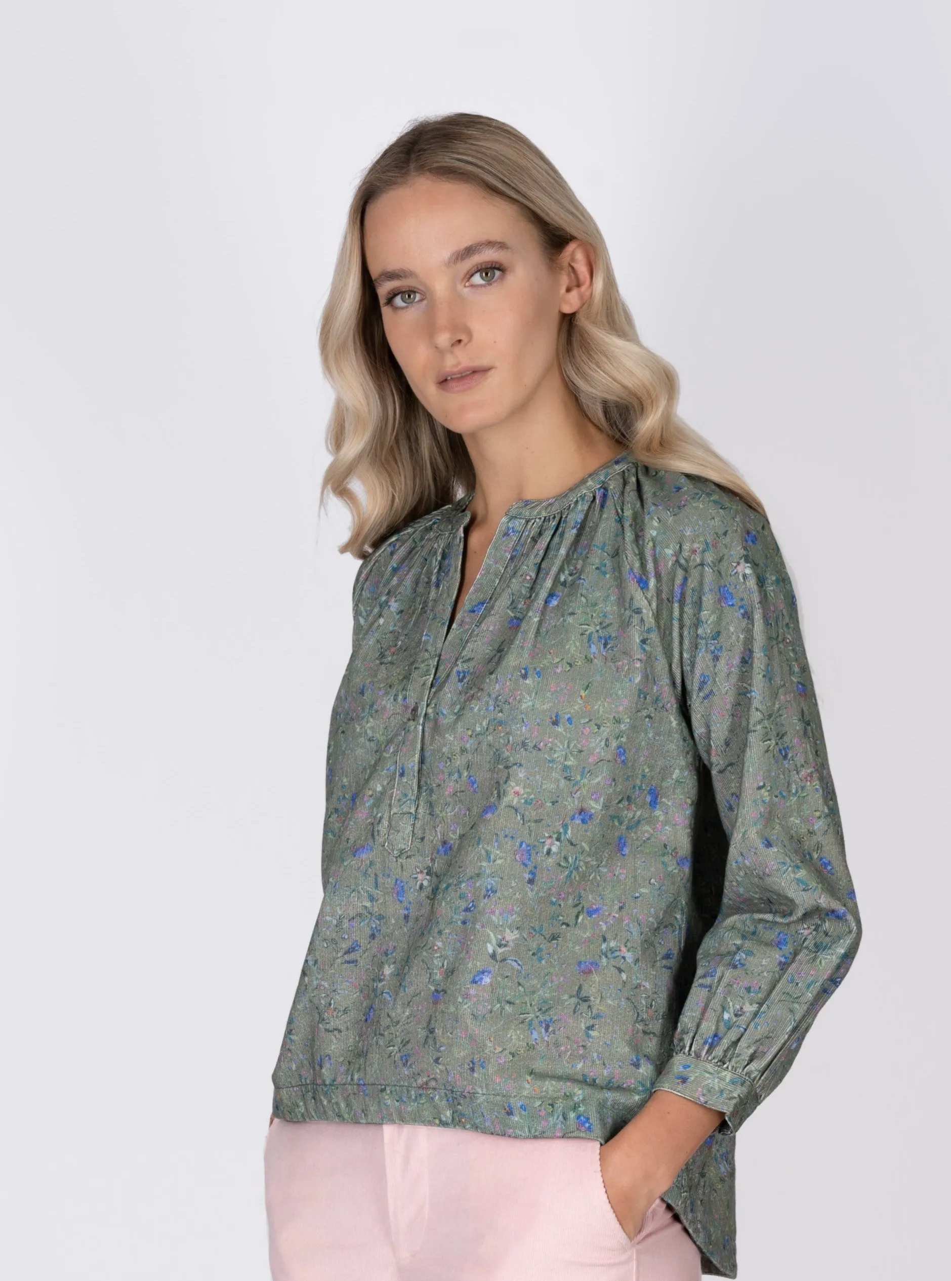 Floral pincord Mokka blouse