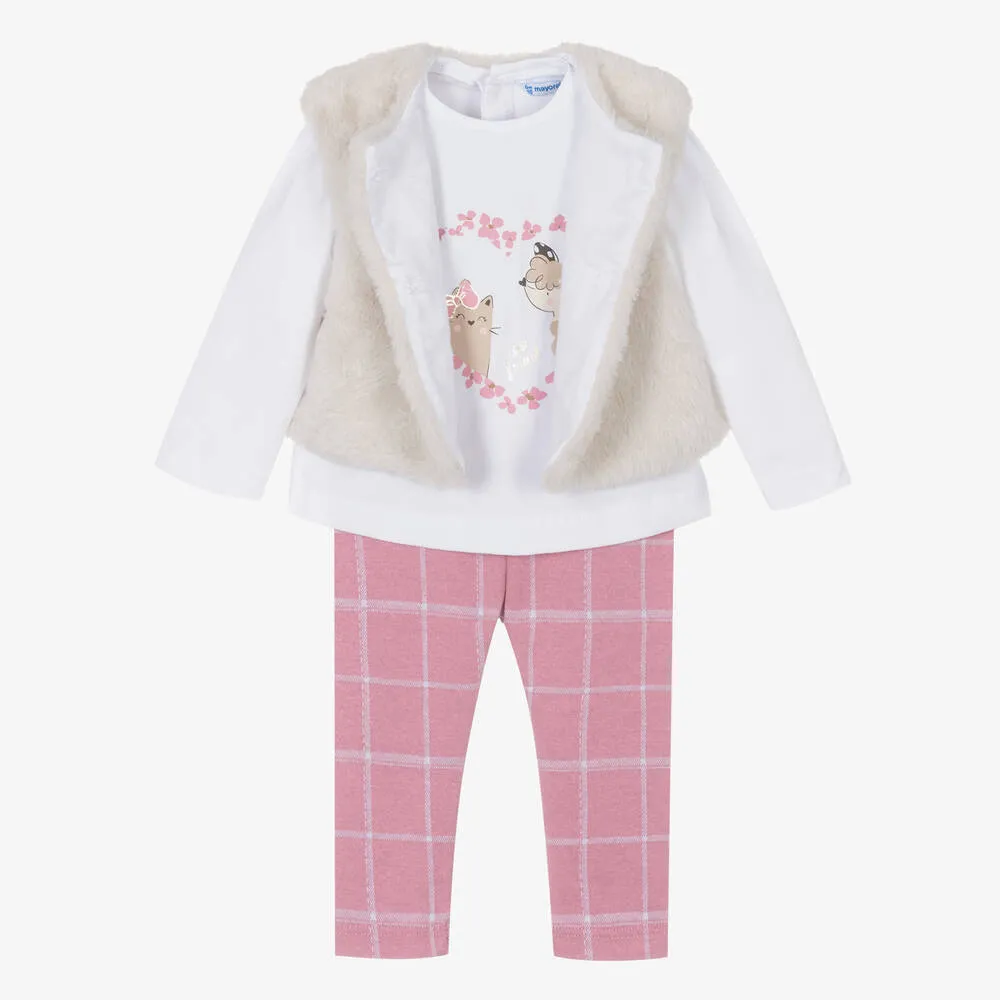 Girls Ivory & Pink Leggings Set