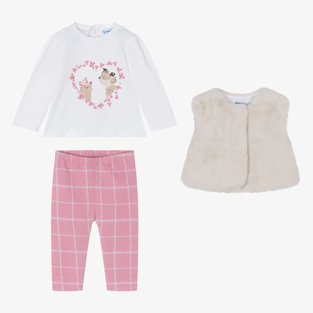 Girls Ivory & Pink Leggings Set