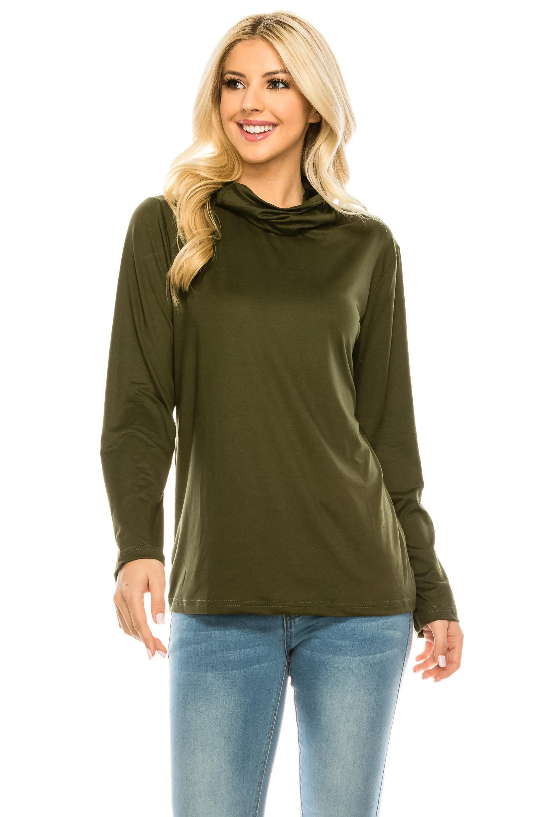 Haute Edition Cowl Neck Tee with Built-In Mask