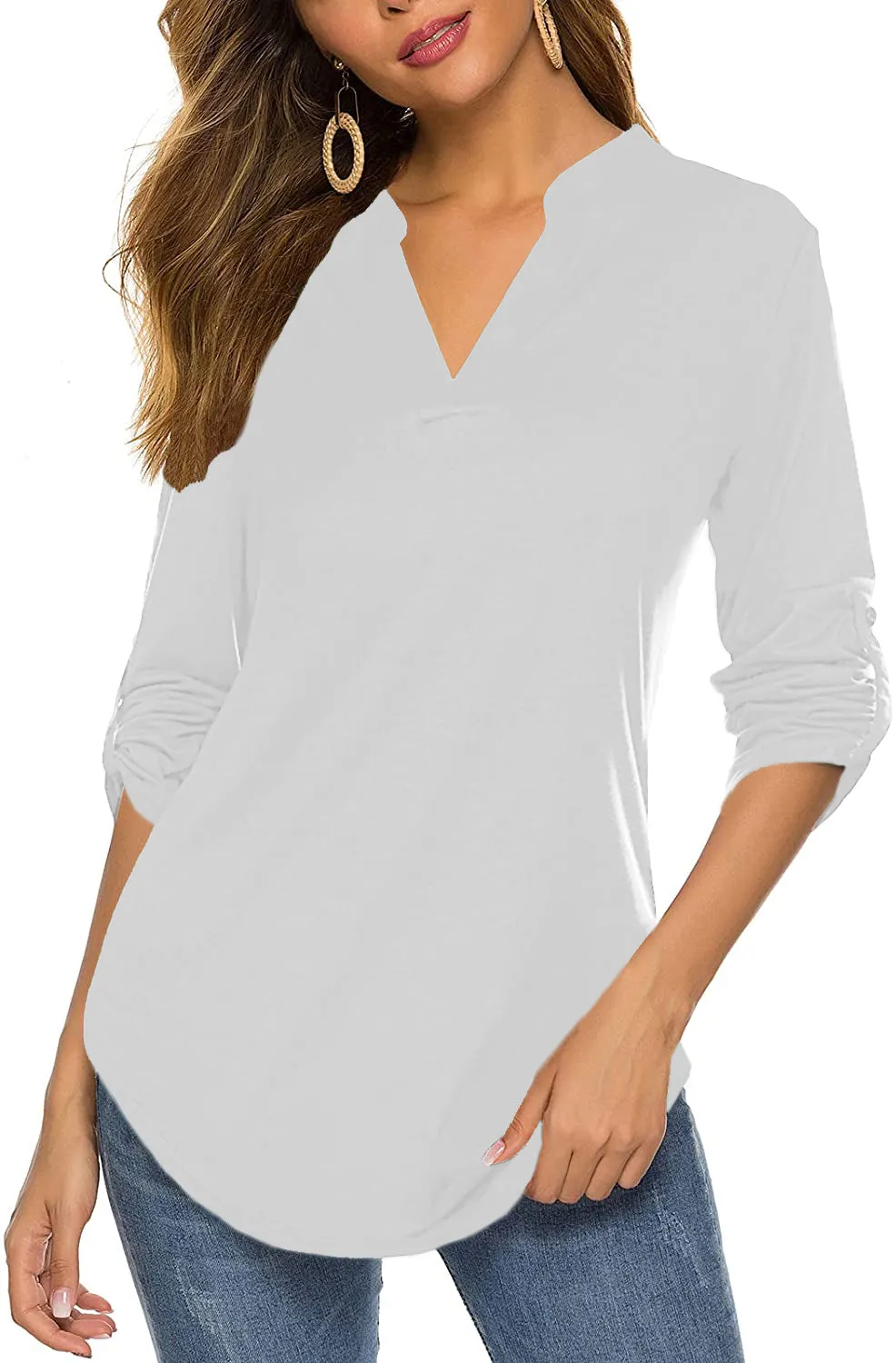 Haute Edition Women's 3/4 Sleeve Tunic Tops S-3X Solid. Plus size available.