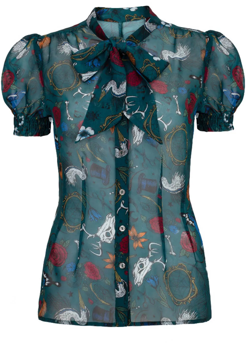 Hell Bunny Sianna 40's Blouse in Teal