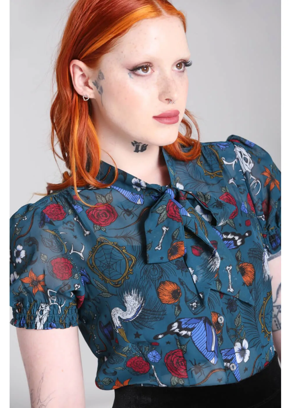 Hell Bunny Sianna 40's Blouse in Teal