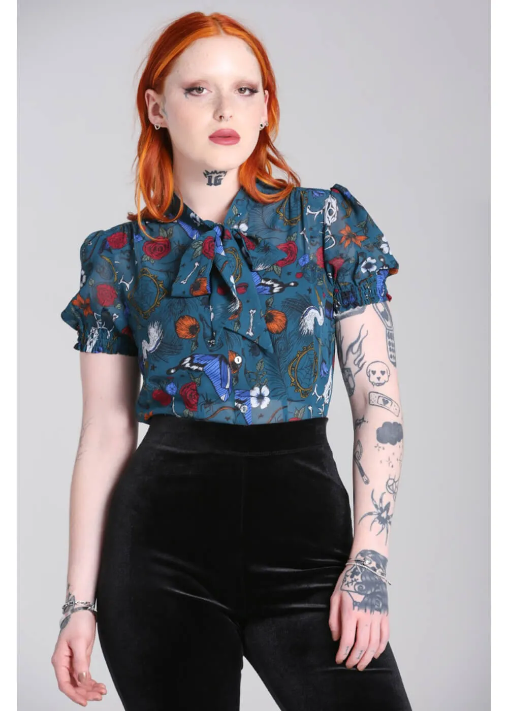 Hell Bunny Sianna 40's Blouse in Teal