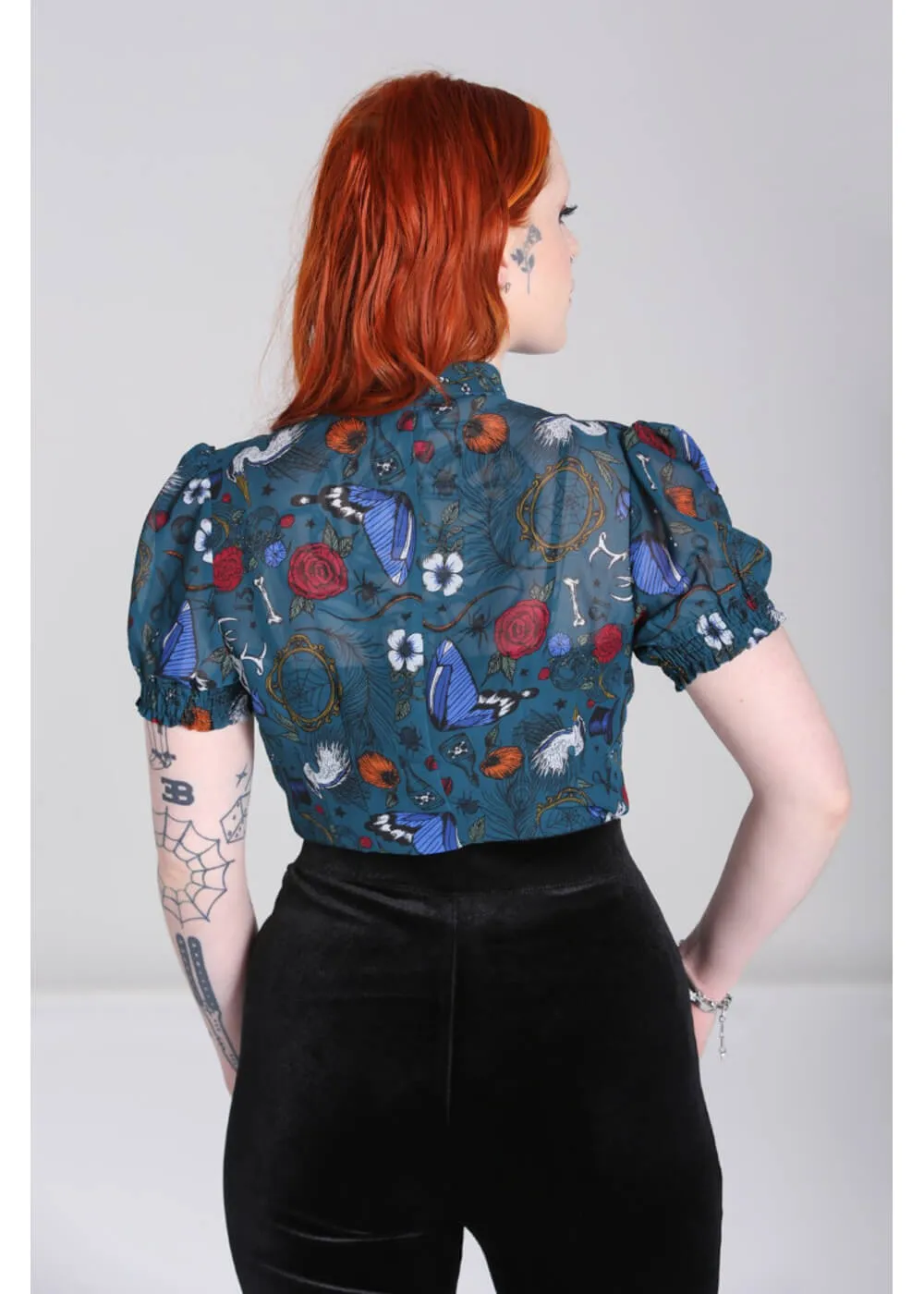 Hell Bunny Sianna 40's Blouse in Teal