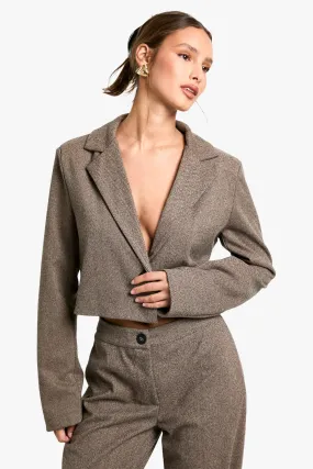 Herringbone Tailored Cropped Blazer