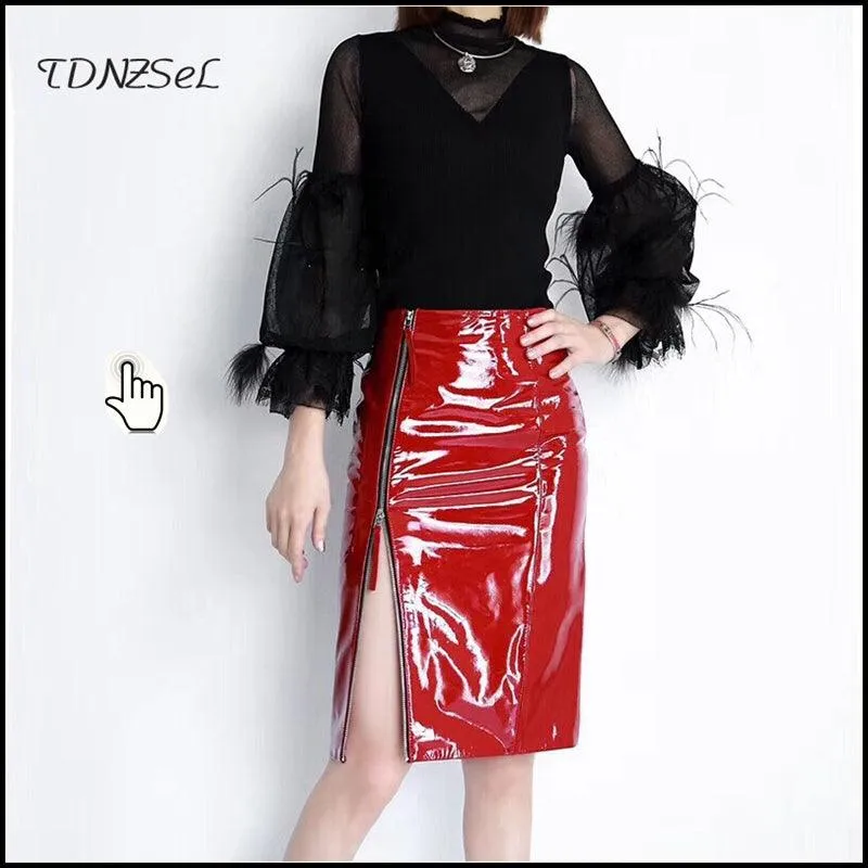 High Waist PVC Office Lady PU Skinny Pencil Skirt Bodycon Clubwear