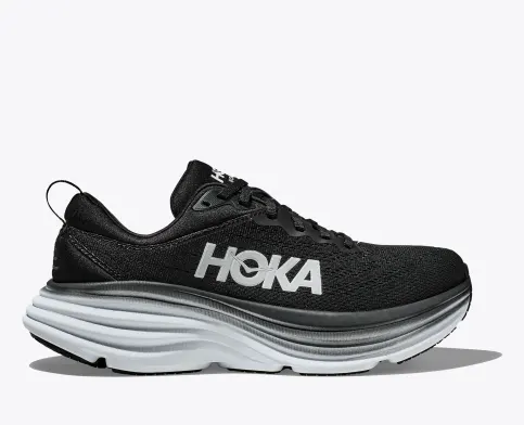 Hoka Men’s Bondi 8 Athletic Shoes- Black/White **Extra Wide**