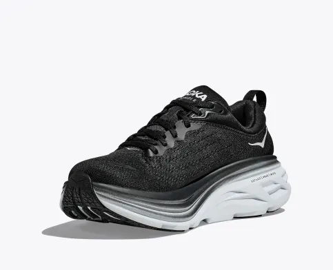 Hoka Men’s Bondi 8 Athletic Shoes- Black/White **Extra Wide**