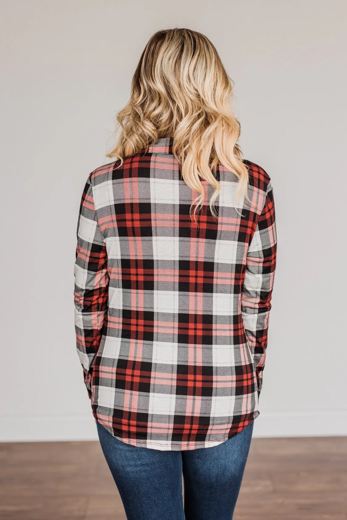 Holiday Feels Plaid Button Down- Red, Ivory & Black