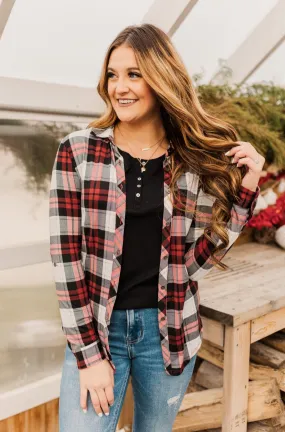 Holiday Feels Plaid Button Down- Red, Ivory & Black