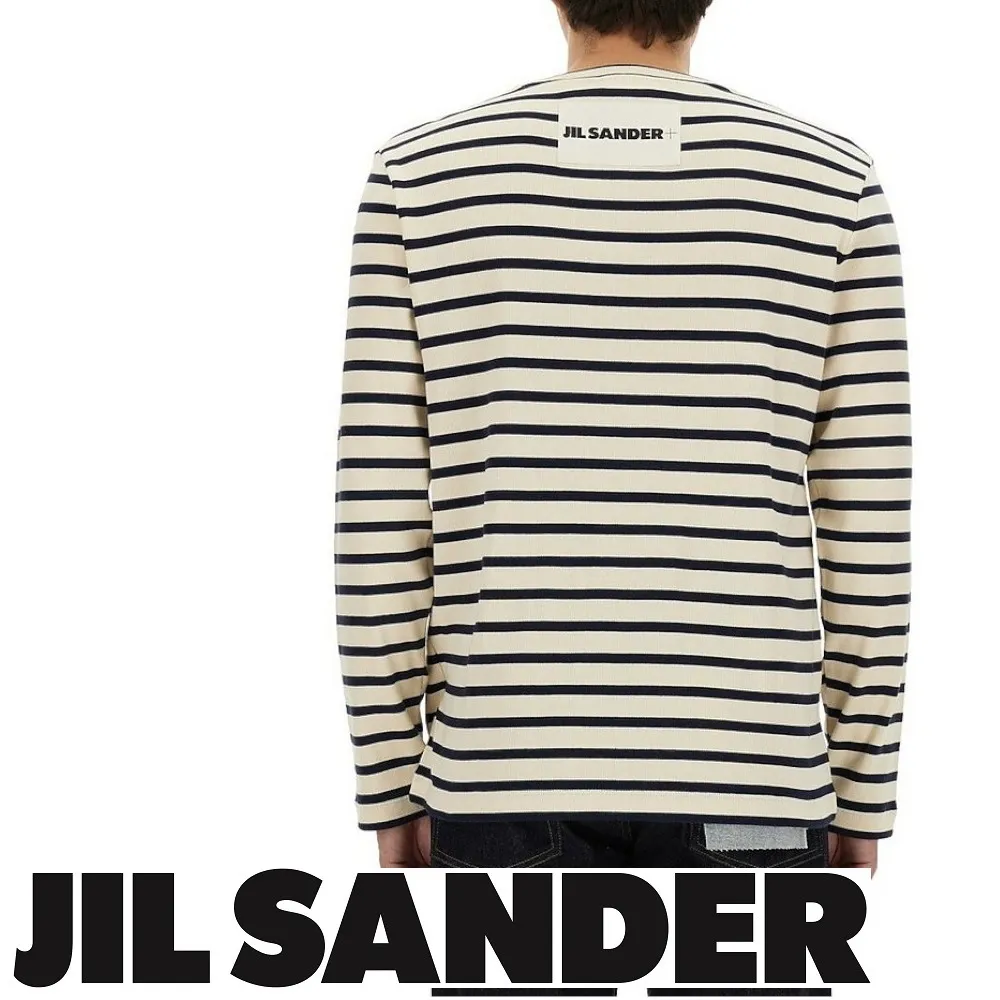 Jil Sander  |Crew Neck Stripes Unisex Long Sleeves Cotton Oversized