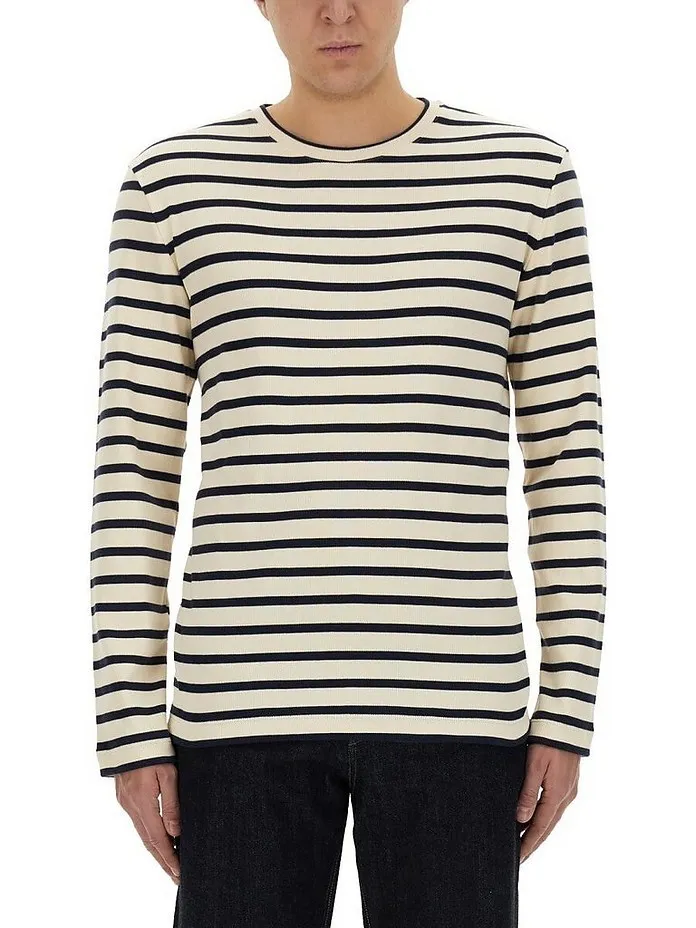 Jil Sander  |Crew Neck Stripes Unisex Long Sleeves Cotton Oversized