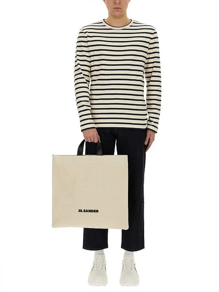 Jil Sander  |Crew Neck Stripes Unisex Long Sleeves Cotton Oversized