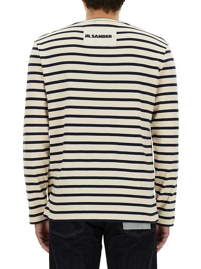 Jil Sander  |Crew Neck Stripes Unisex Long Sleeves Cotton Oversized