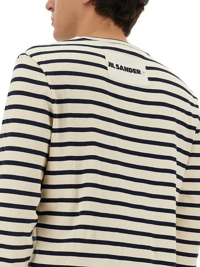 Jil Sander  |Crew Neck Stripes Unisex Long Sleeves Cotton Oversized