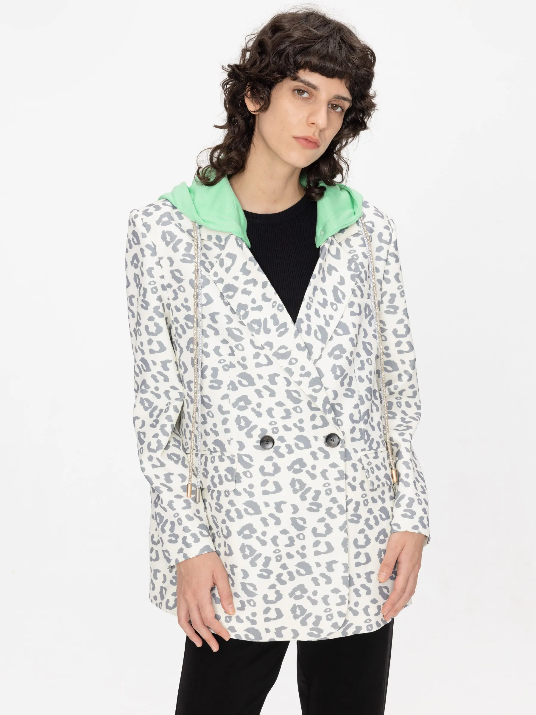 Leopard Print Blazer with Hood