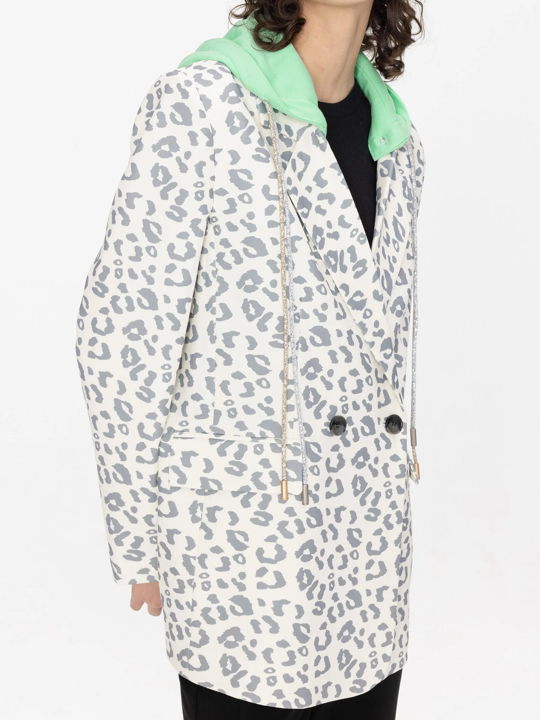 Leopard Print Blazer with Hood