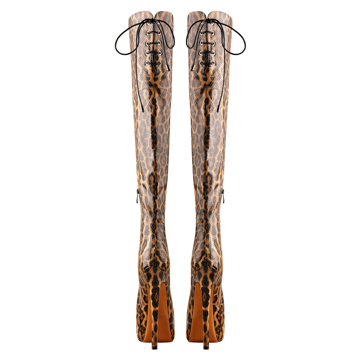 Leopard Snake Scale Round Toe Platform High Heels Over The Knee Boots