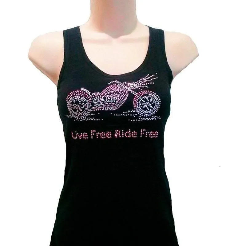 Live Free Ride Free Rhinestone Motorcycle Tank Top