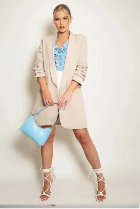 Long Ruched Sleeve Open Blazer