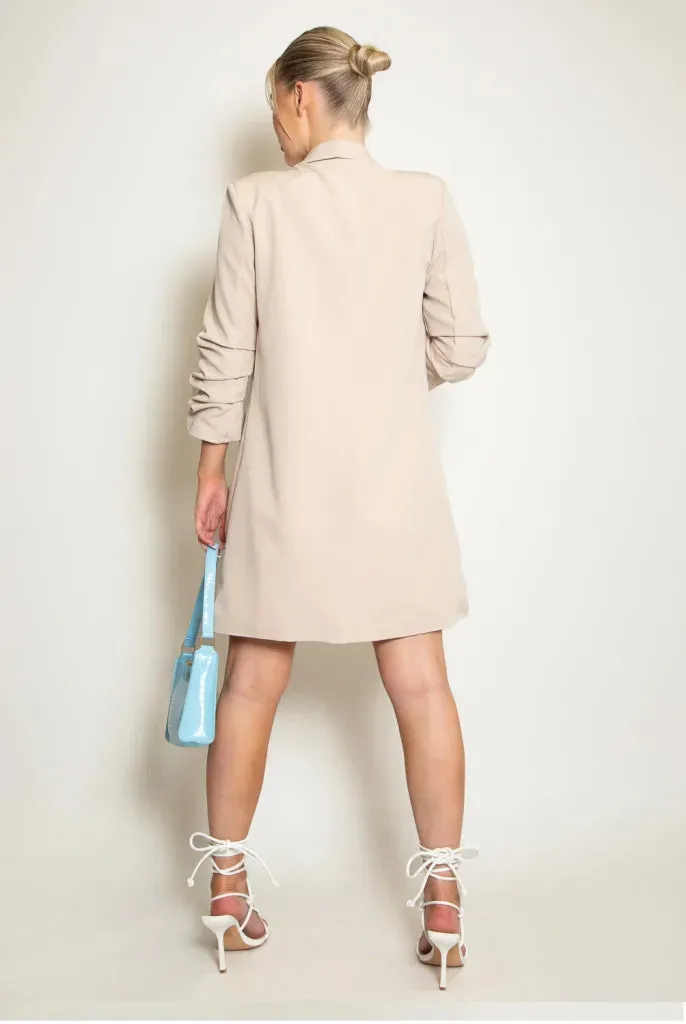 Long Ruched Sleeve Open Blazer