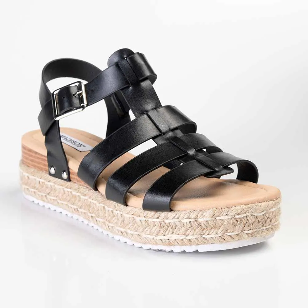 Madison Casablanca Strappy Espadrille Wedge Sandal - Black