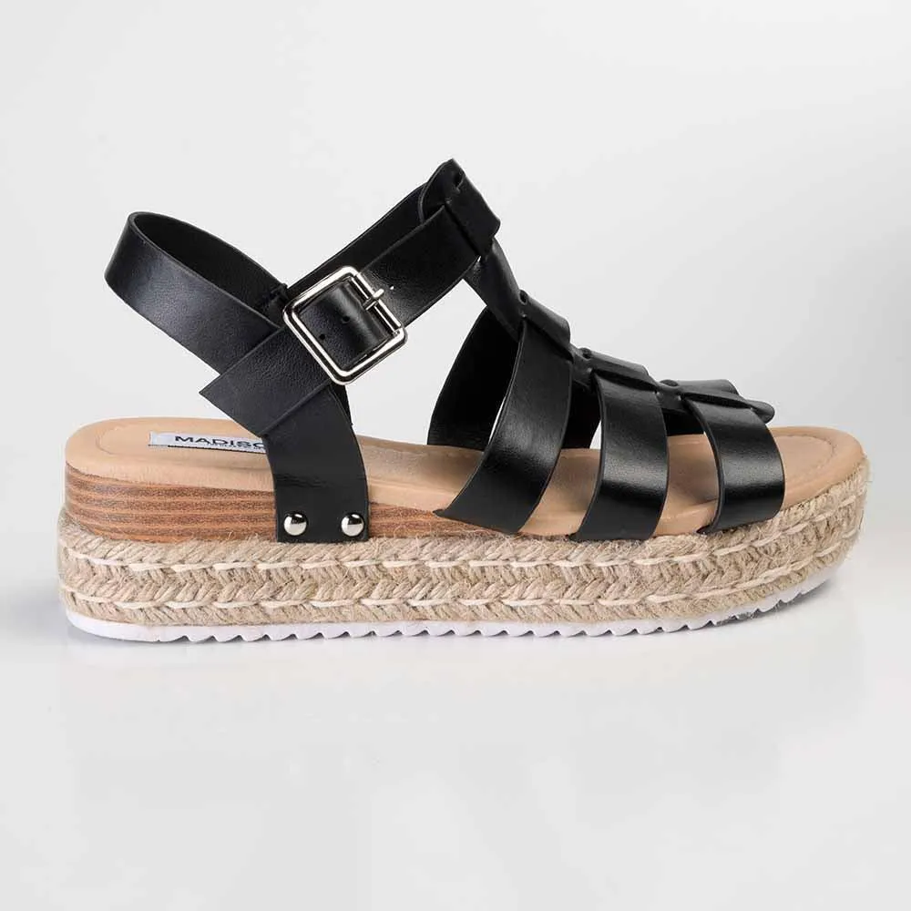 Madison Casablanca Strappy Espadrille Wedge Sandal - Black