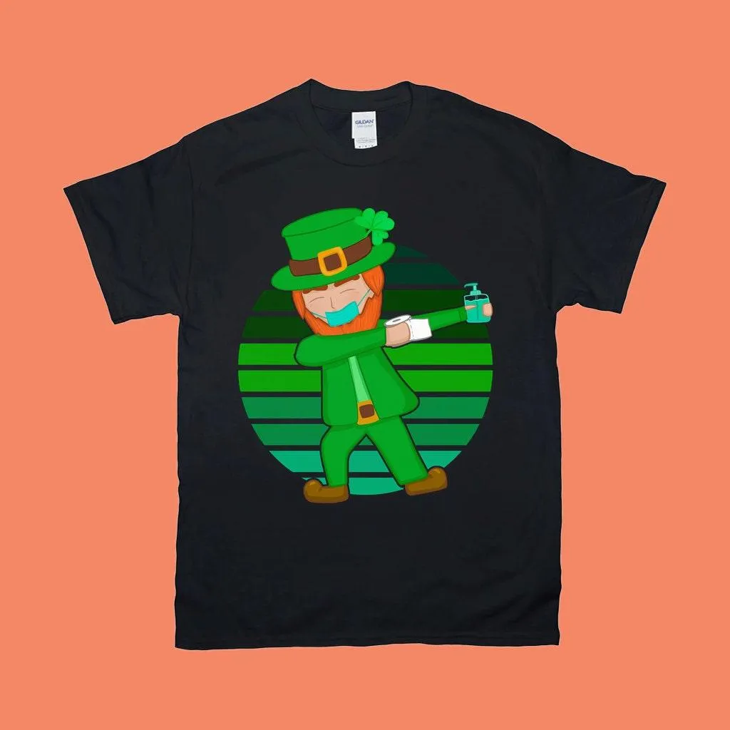 Masked Dabbing Leprechaun St. Patrick's Day Green Retro Sunset T-Shirts