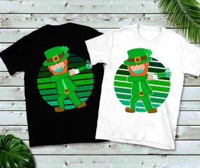 Masked Dabbing Leprechaun St. Patrick's Day Green Retro Sunset T-Shirts