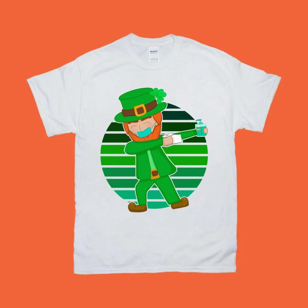 Masked Dabbing Leprechaun St. Patrick's Day Green Retro Sunset T-Shirts