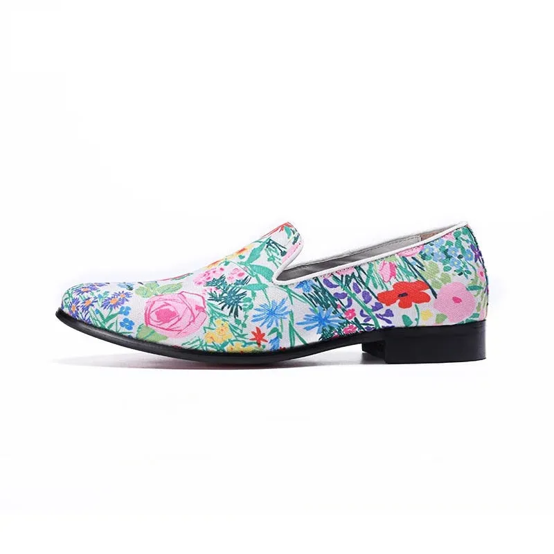 Men's Genuine Leather Floral Printed Slip-On Partywear Casual Shoes