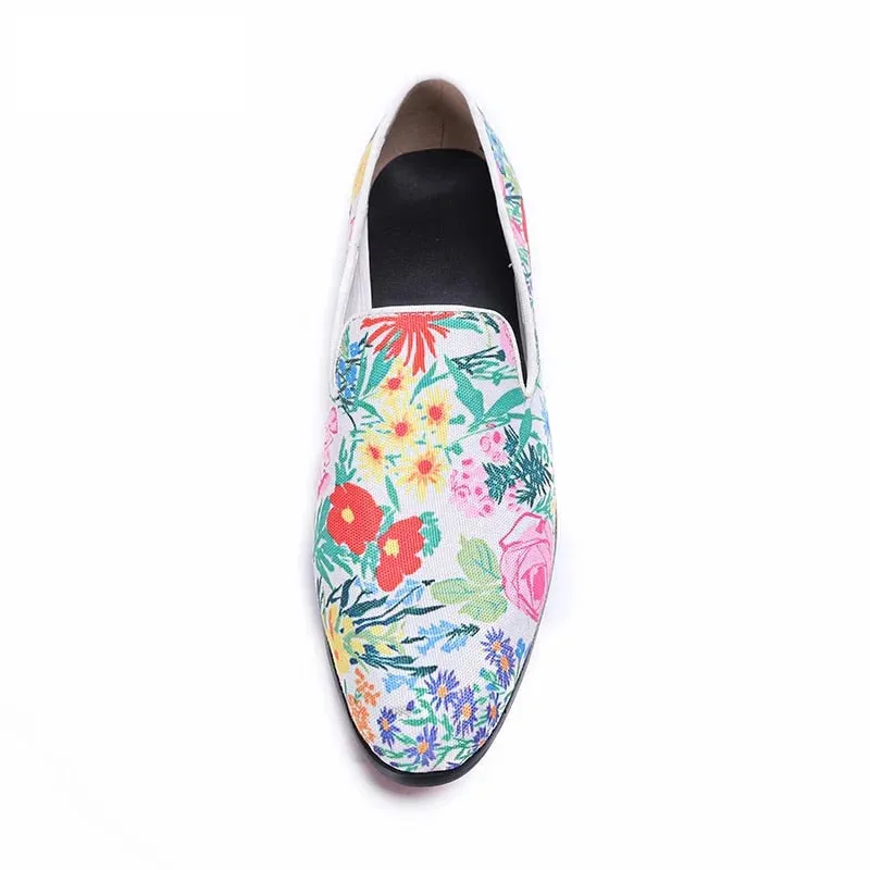 Men's Genuine Leather Floral Printed Slip-On Partywear Casual Shoes