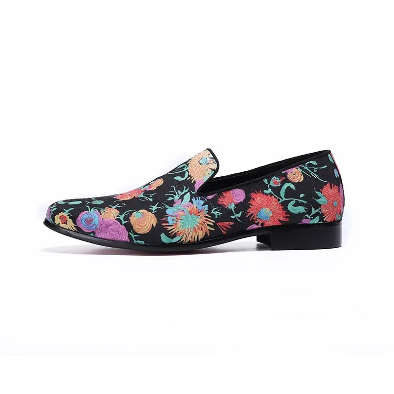 Men's Genuine Leather Floral Printed Slip-On Partywear Casual Shoes