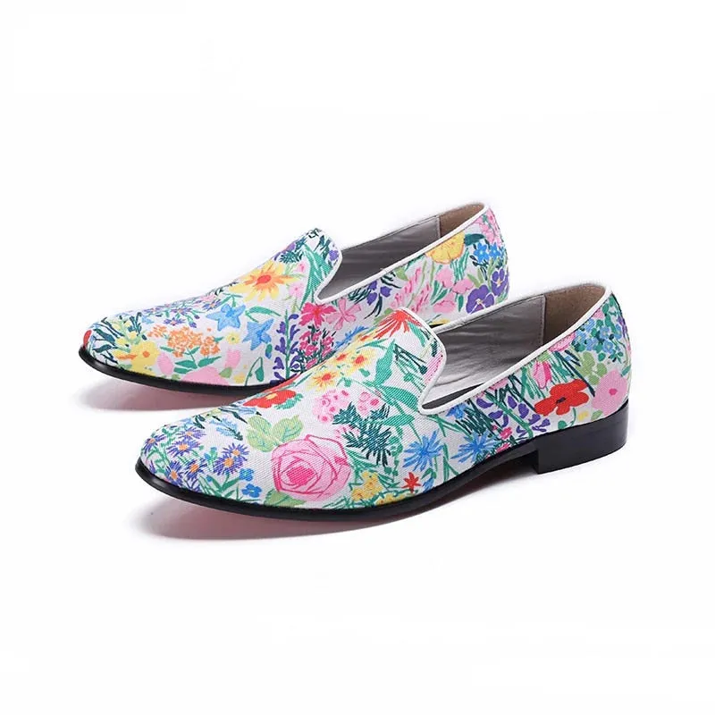 Men's Genuine Leather Floral Printed Slip-On Partywear Casual Shoes