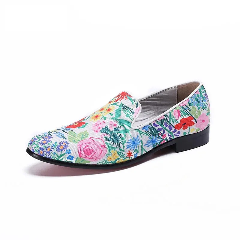 Men's Genuine Leather Floral Printed Slip-On Partywear Casual Shoes