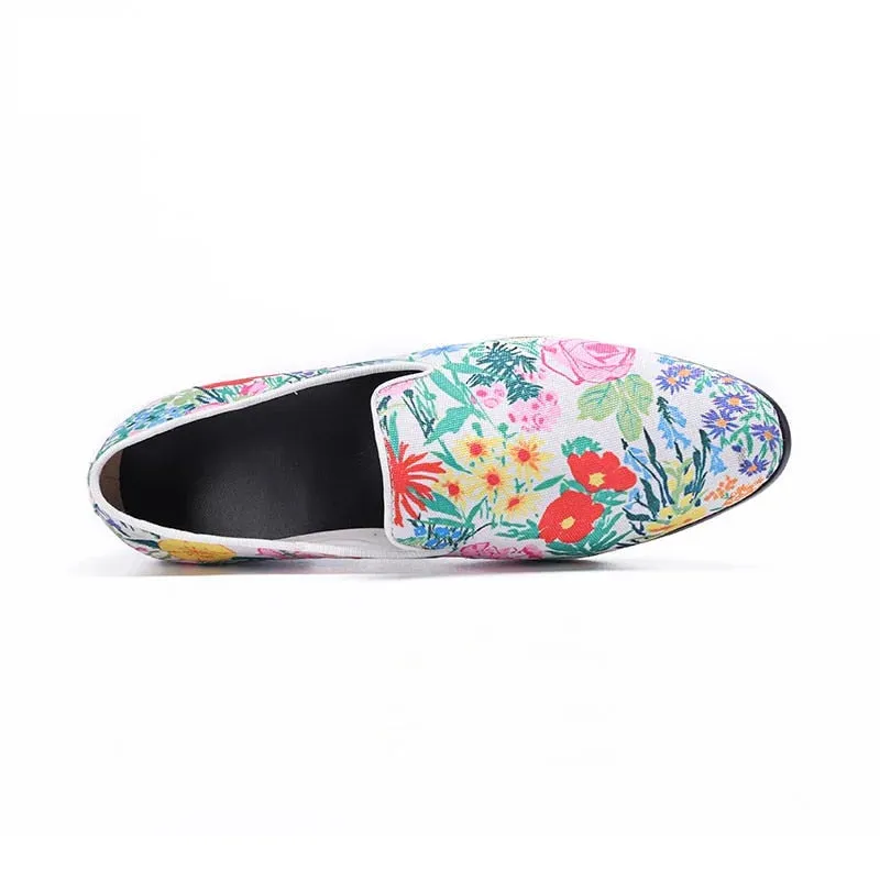 Men's Genuine Leather Floral Printed Slip-On Partywear Casual Shoes