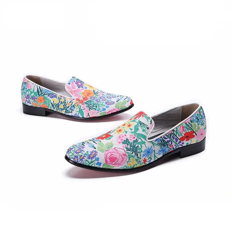 Men's Genuine Leather Floral Printed Slip-On Partywear Casual Shoes