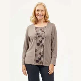 Mock Layered Cardigan Top - Taupe