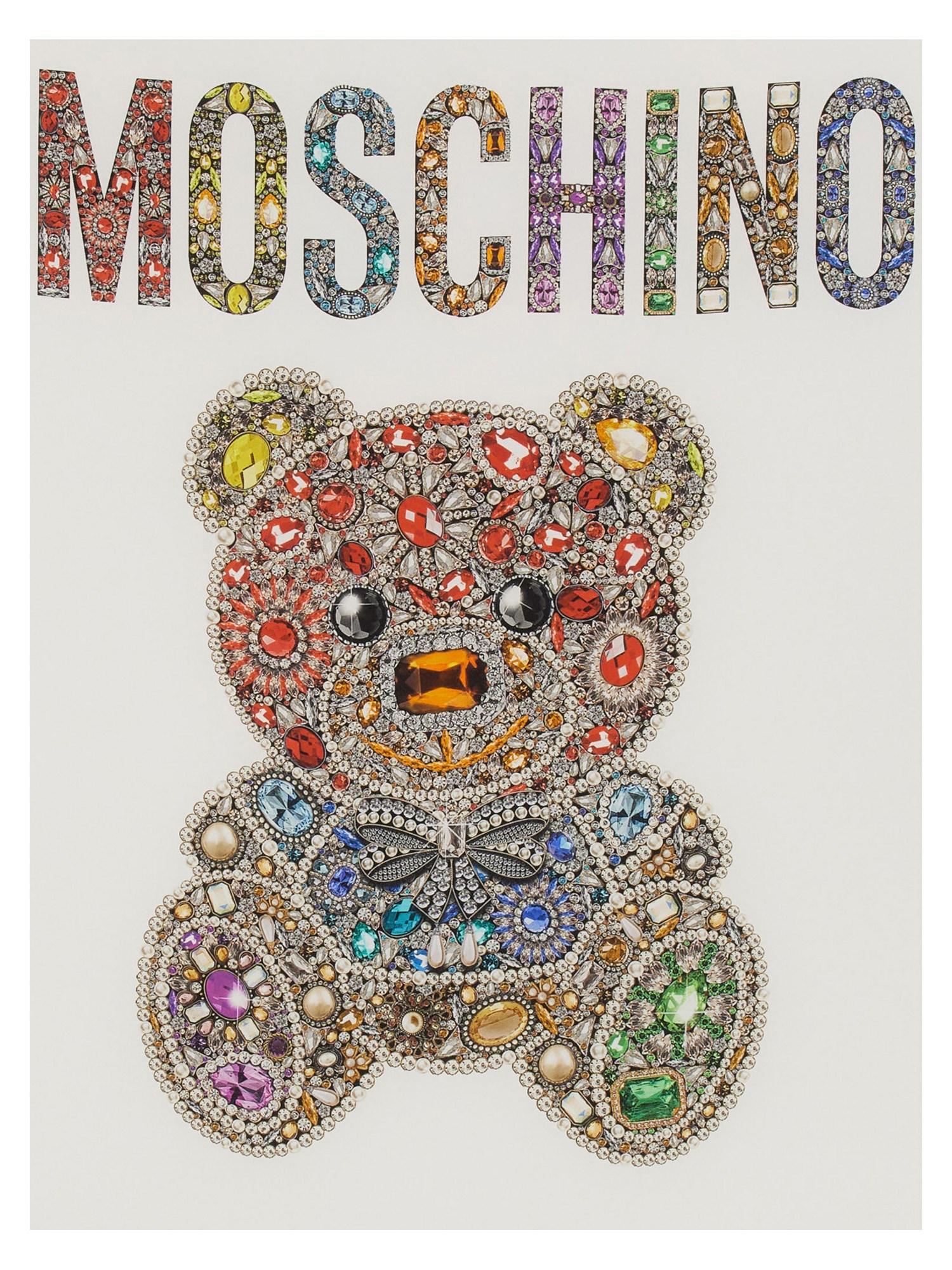 MOSCHINO    JEWELED TEDDY BEAR PRINT SILK SCARF