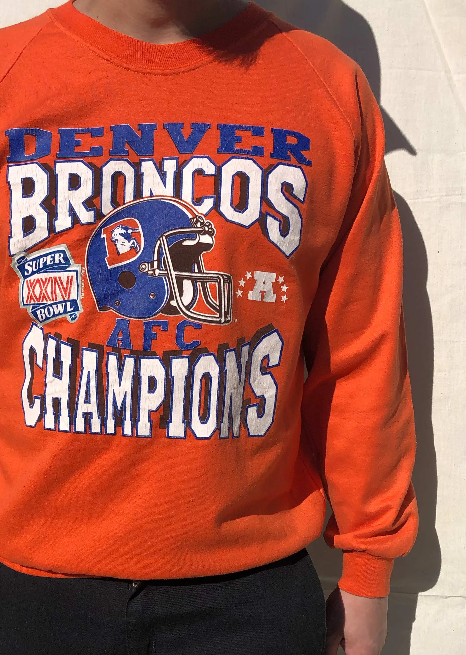 NFL '89 Denver Broncos Super Bowl Sweater Orange (L)