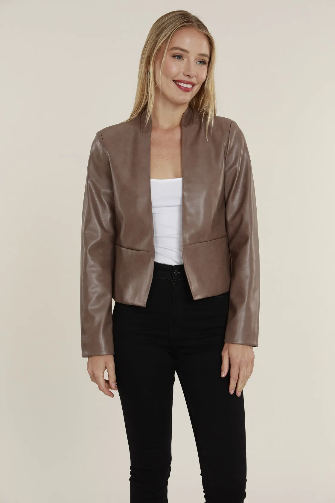 Open Front Faux Leather Blazer