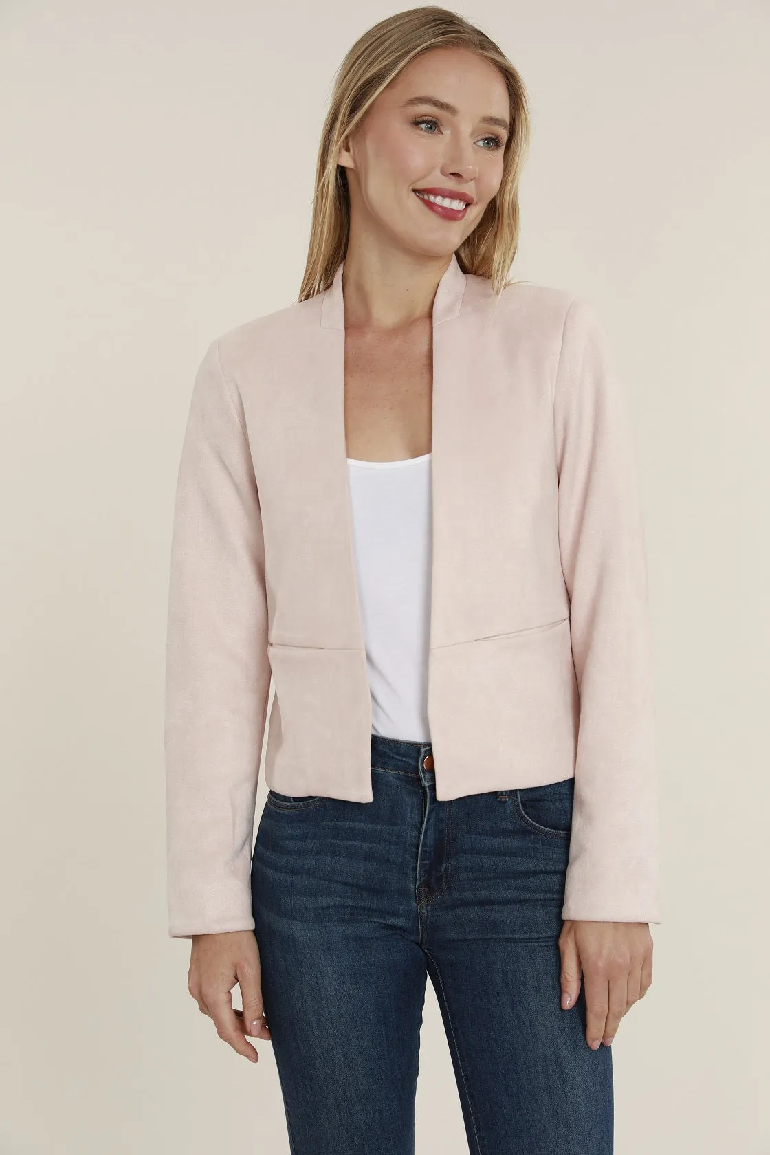 Open Front Faux Suede Blazer