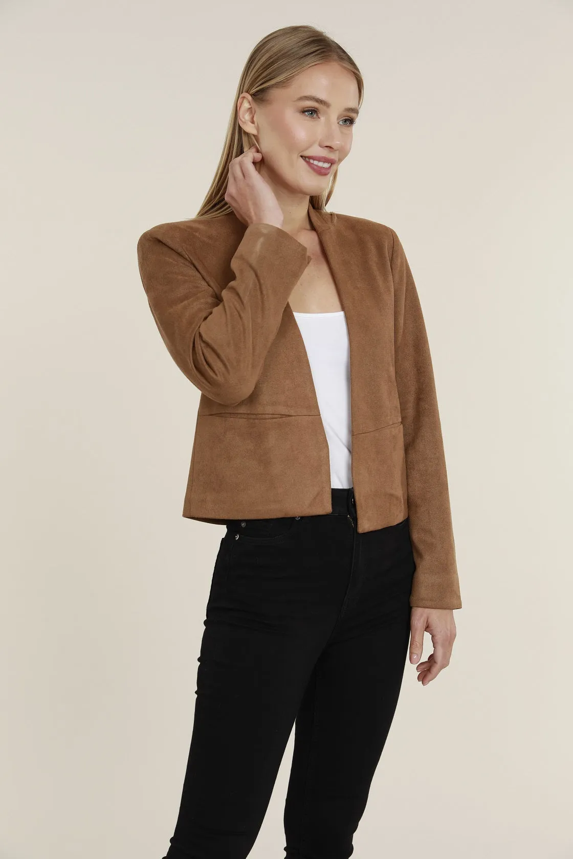 Open Front Faux Suede Blazer