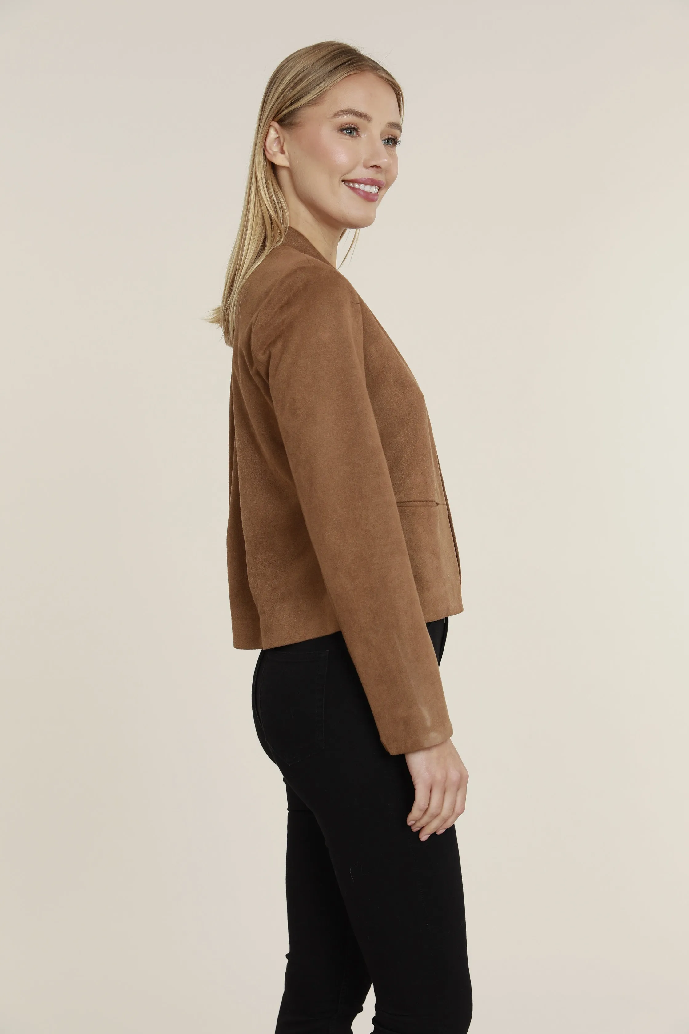 Open Front Faux Suede Blazer