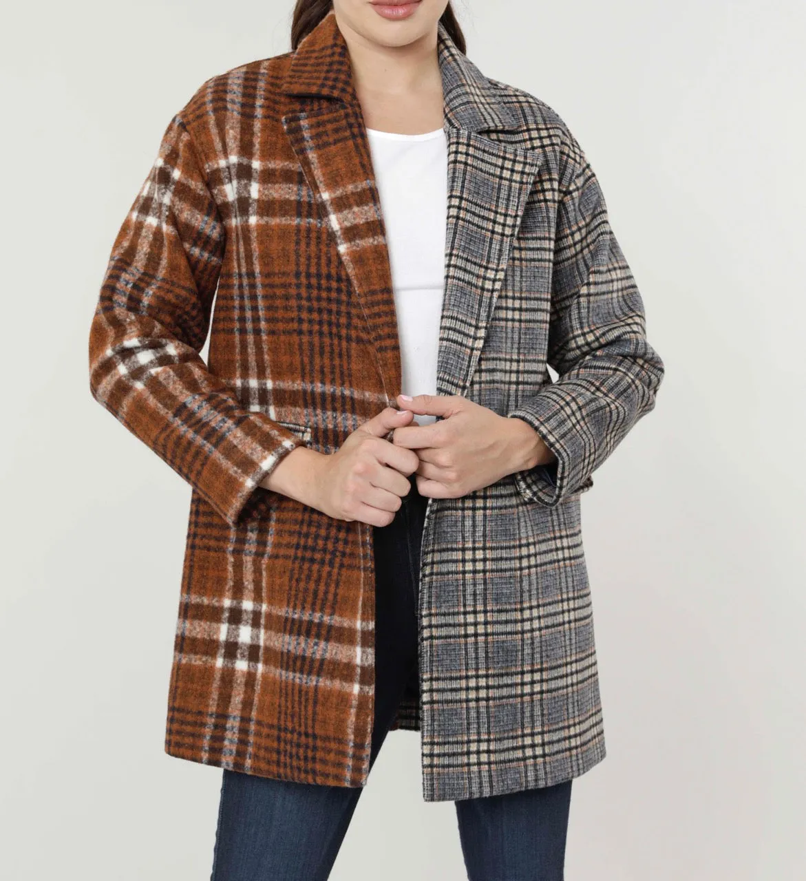 Oversized Mixed Plaid Blazer